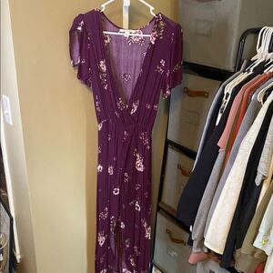 Miami Floral Cape Maxi Full Length Dress sz XS Purple Maroon